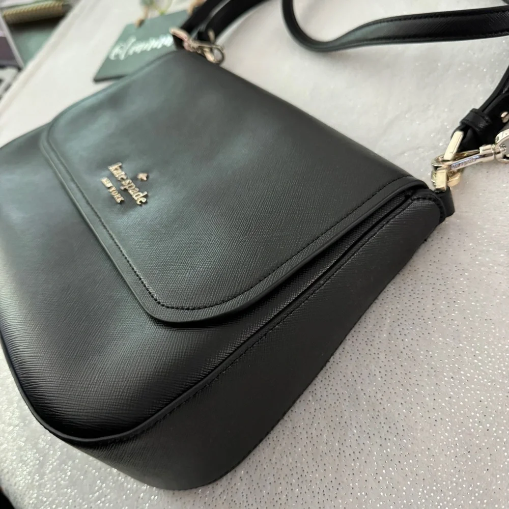 KATE SPADE Black Staci Saffiano Leather Flap Crossbody Bag - Picture 2 of 15